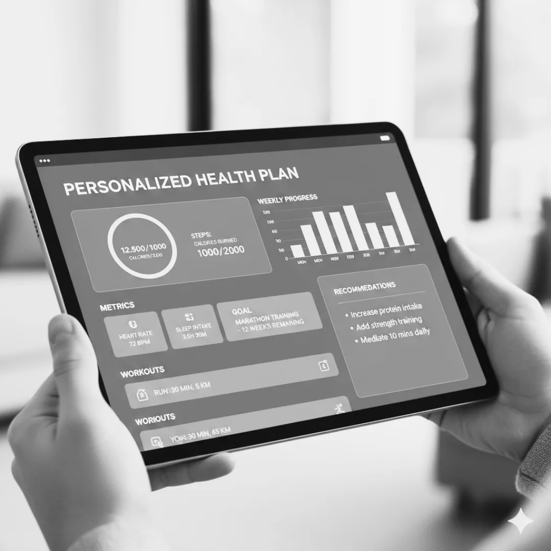 Close-up of a personalized health plan displayed on a tablet.